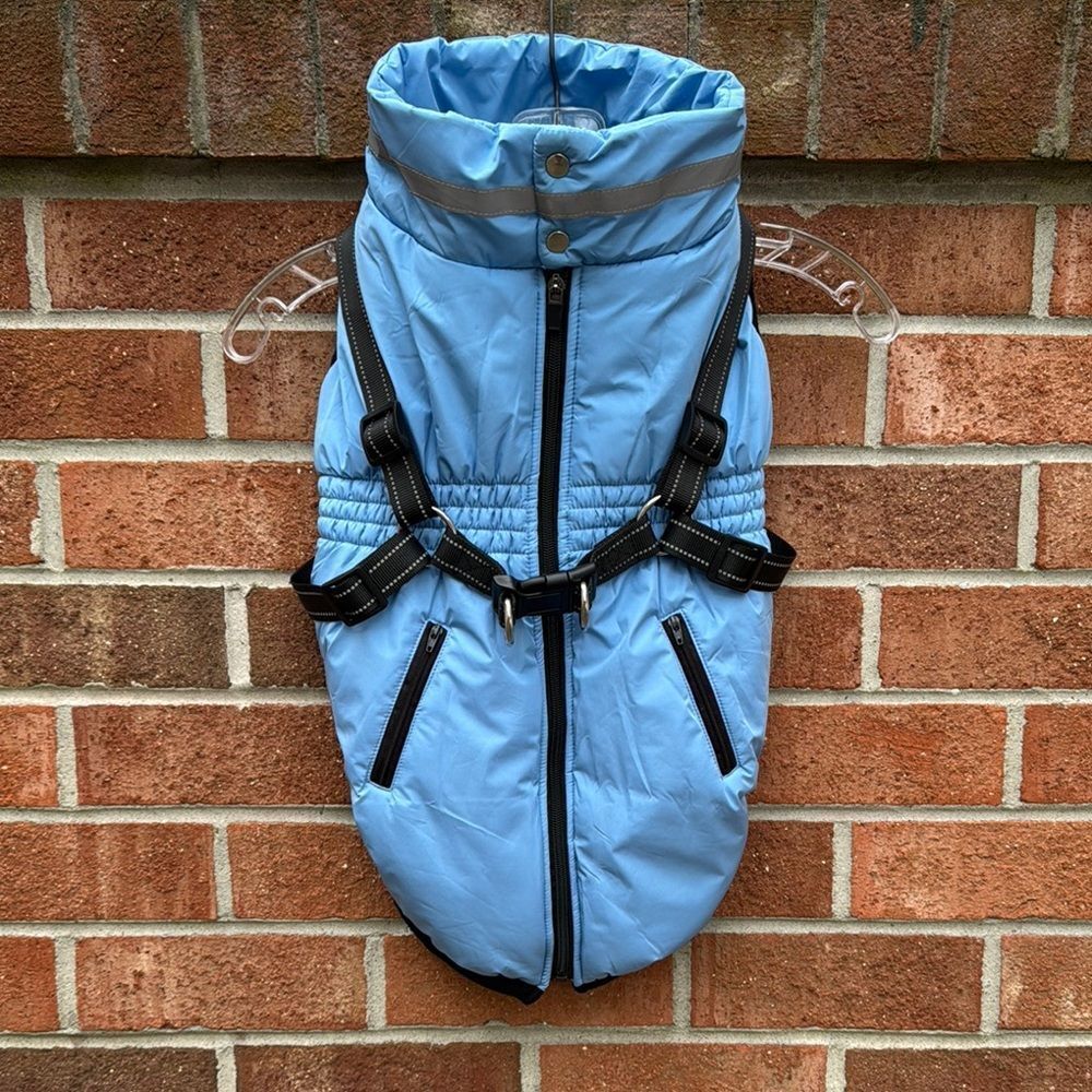 Norbi Blue Quilted Dog Jacket with Harness Sz XL NWT